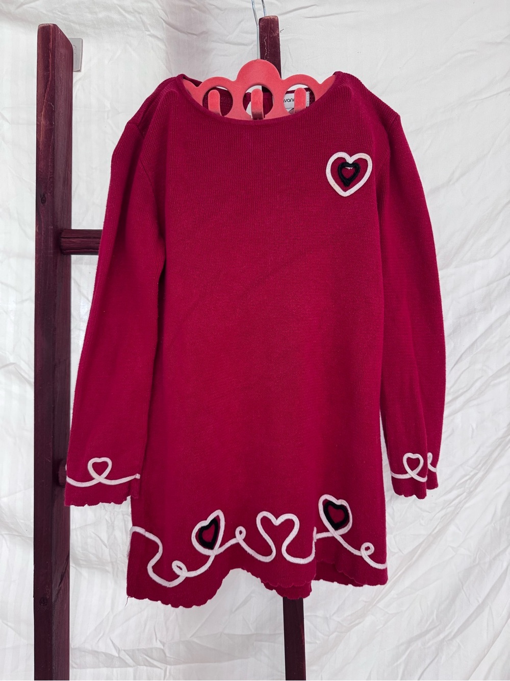 Savannah Deep Berry Pink Heart-Trim Knit Dress